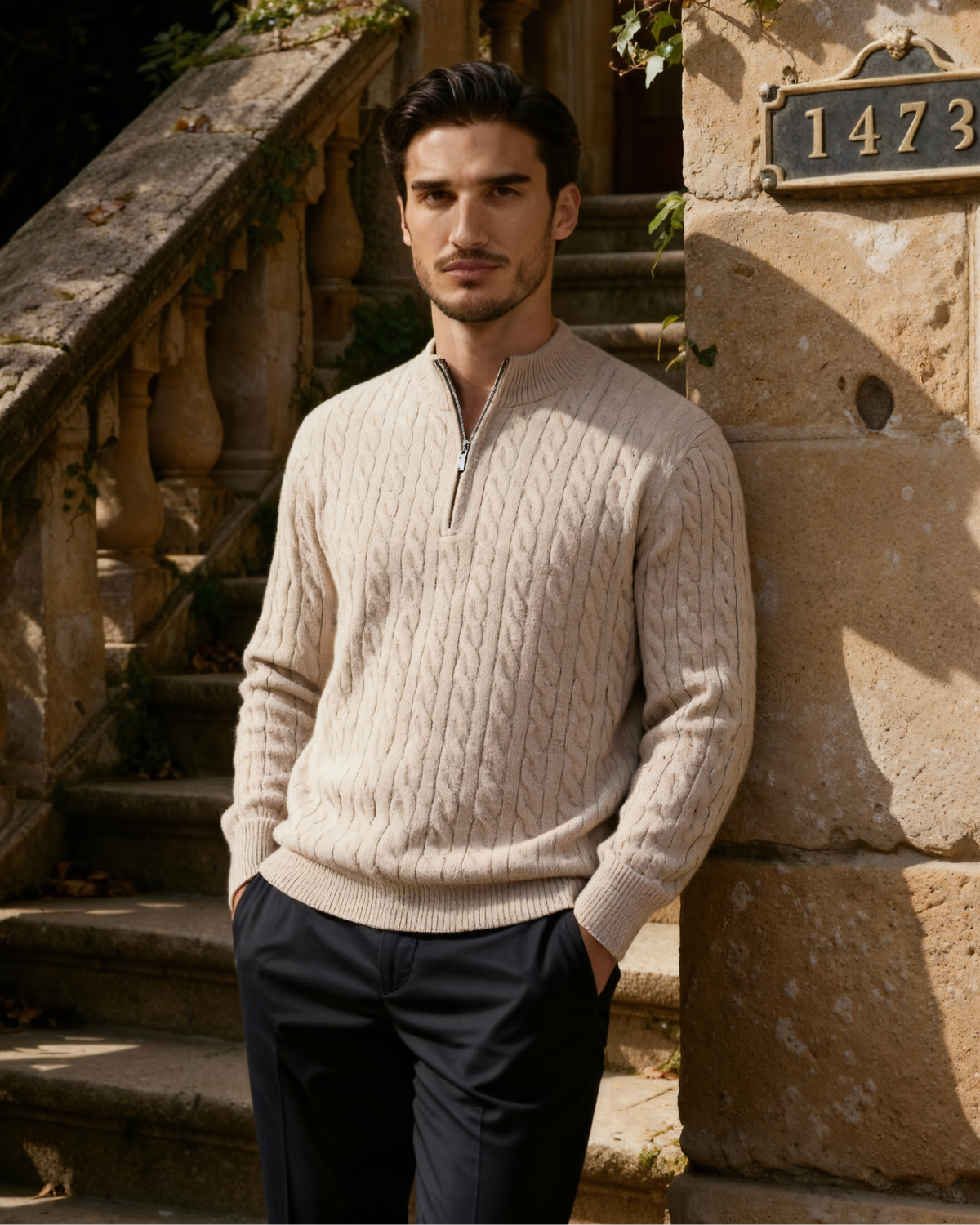 100% Cashmere Woven Half Zip - Montierri