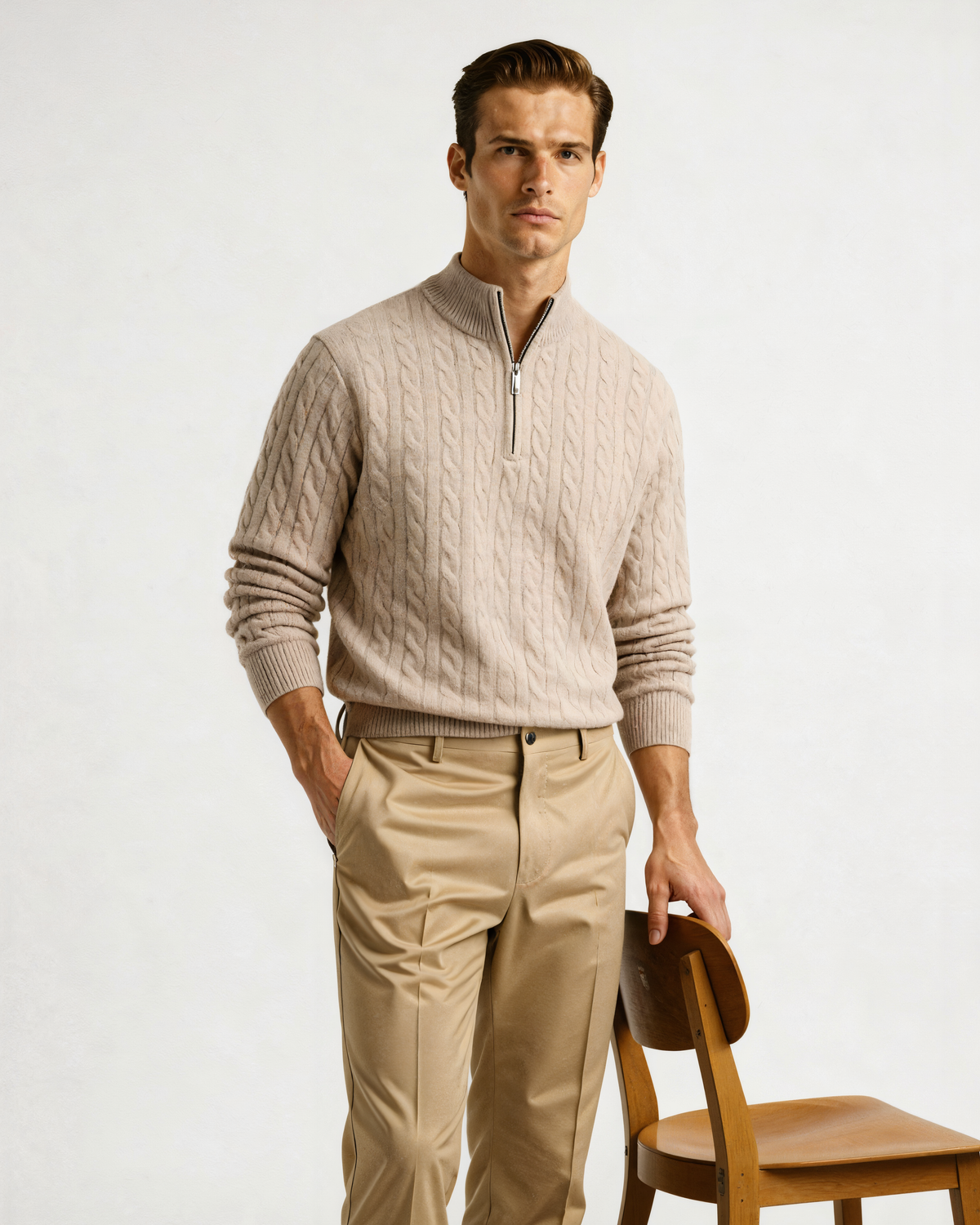 100% Cashmere Woven Half Zip - Montierri