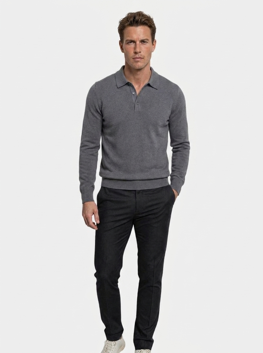 Wool Knit Button Up Polo Pullover - Montierri